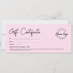 Modern Script Custom Logo Gift Certificate Pink Invitation
