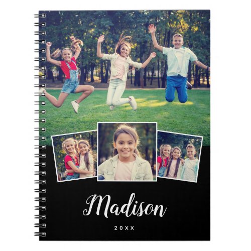 Modern Script Custom Name Cool 4 Photo Collage Notebook