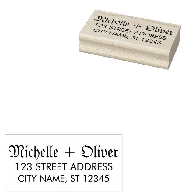Modern Script Custom Names Wedding Couple Address Rubber Stamp (Stamped)