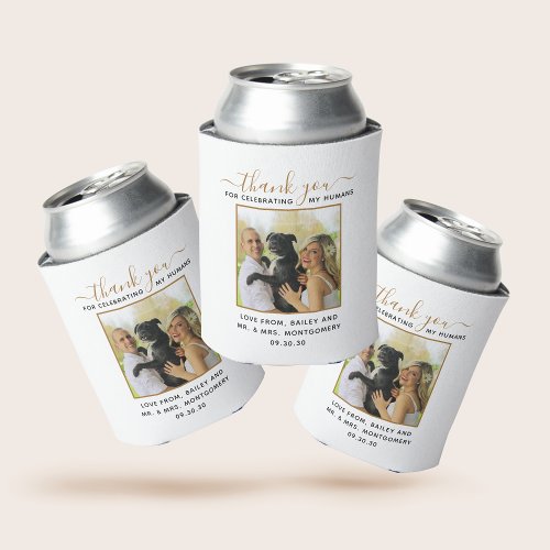 Modern Script Custom Pet Wedding Photo Can Cooler