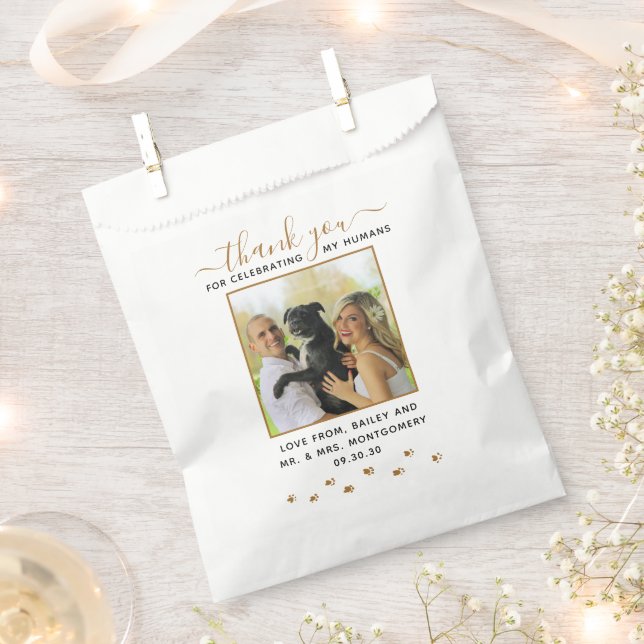 Modern Script Custom Pet Wedding Photo Favor Bag (Clipped)