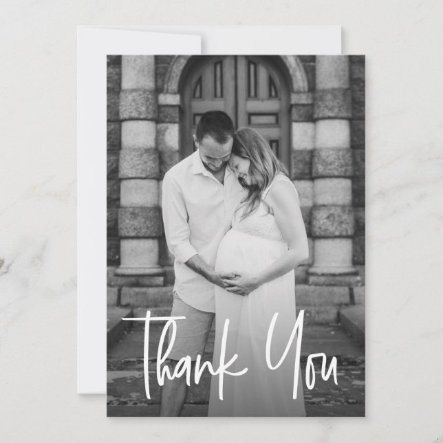 Modern Script Custom Photo Couple Baby shower Thank You Card (Front)