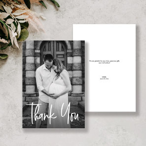 Modern Script Custom Photo Couple Baby shower Thank You Card