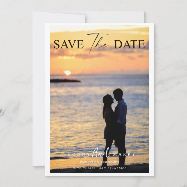 Modern Script  Custom Photo Save The Date Cards (Front)