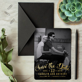 Modern Script Custom Photo Save The Date Foil Invitation