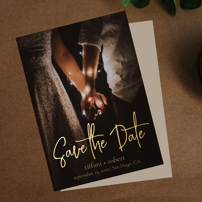 Modern Script Custom Photo Save the Date Real Foil Foil Invitation (Creator Uploaded)