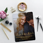 Modern Script | Custom Photo Save The Date Real Foil Invitation<br><div class="desc">Celebrate in style with these modern and very trendy wedding save the date cards. The design features real foil pressed trendy typography wording with a photo of your choice. This design is easy to personalize with your own photo and special event wording and your guests will be thrilled when they...</div>