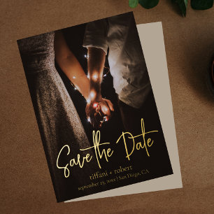 Modern Script Custom Photo Save the Date Real Foil Invitation