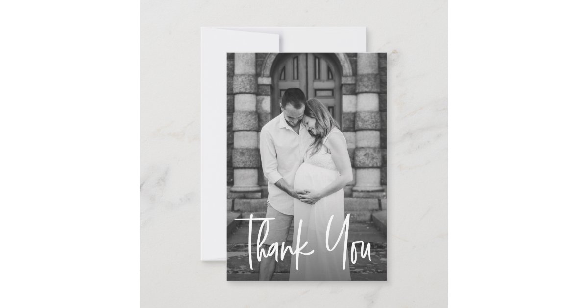 Modern Script Custom Photo Small Baby shower Thank You Card | Zazzle