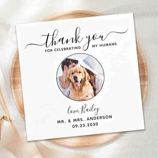 Modern Script Custom Photo Thank You Pet Wedding Napkins (Creator Uploaded)