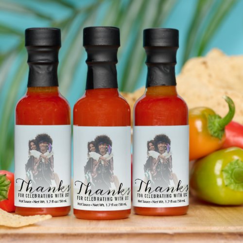 Modern Script  Custom Photo Wedding Thank You Hot Sauces