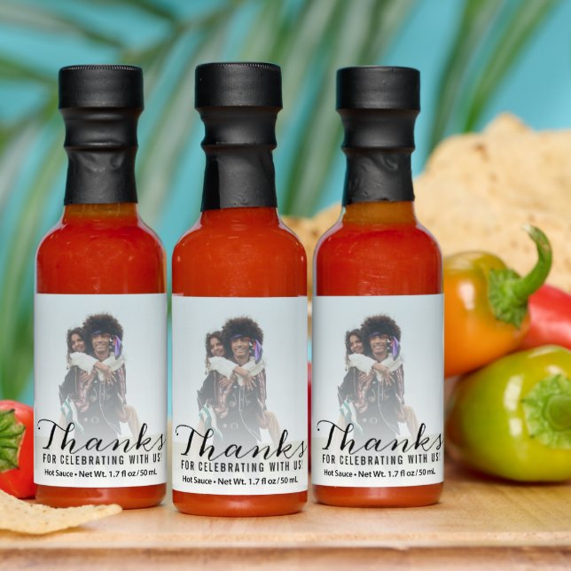 Modern Script | Custom Photo Wedding Thank You Hot Sauces (Multi)