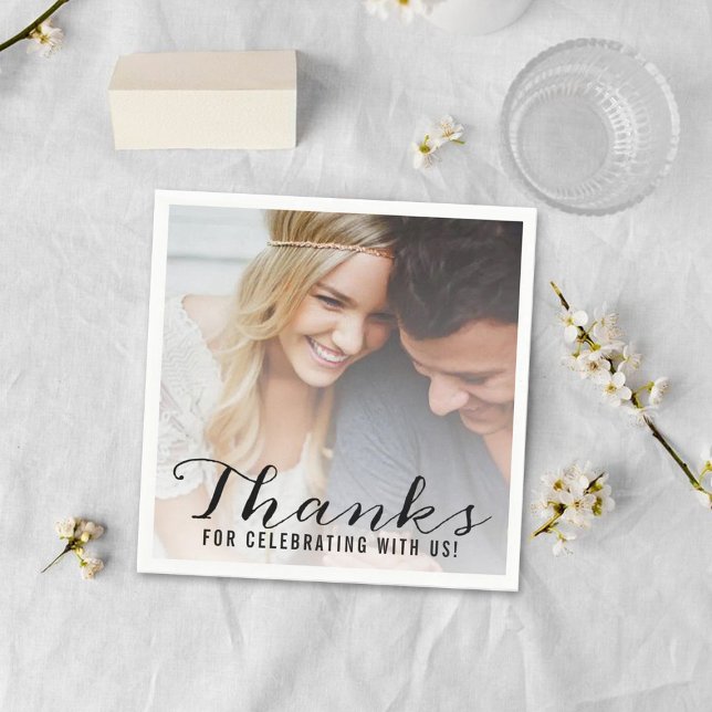 Modern Script | Custom Photo Wedding Thank You Napkins (Creator Uploaded)