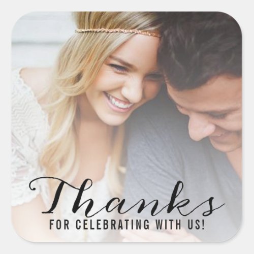 Modern Script  Custom Photo Wedding Thank You Square Sticker