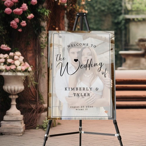 Modern script custom photo wedding welcome sign