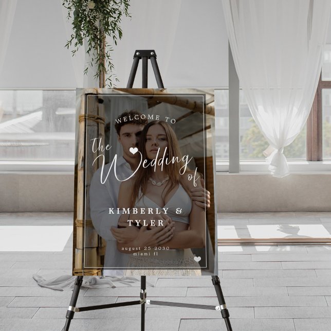 Modern script custom photo wedding welcome sign (Creator Uploaded)