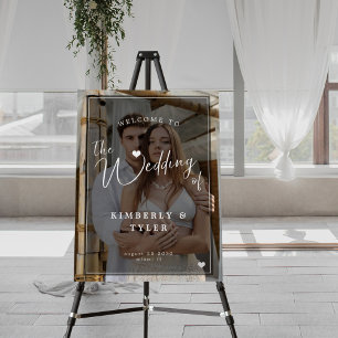 Modern script custom photo wedding welcome sign