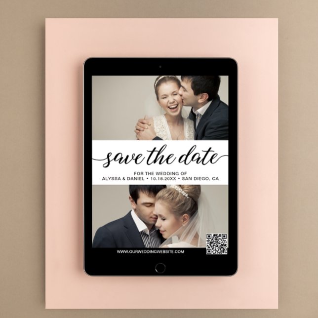 Modern Script Custom Photos Digital Wedding Invitation (Digital photo wedding save the date template)