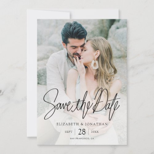  Modern Script Custom Save the Date with Photo