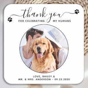 Modern Script Custom Thank You Pet Wedding Photo Square Paper Coaster