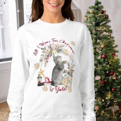 Modern Script Cute Cat Watercolor Womens Christmas Sweatshirt