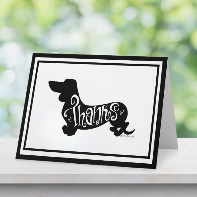 Modern Script Dachshund Black White Blank Folded Letterpress Thank You Card (Creator Uploaded)