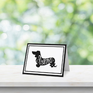 Modern Script Dachshund Black White Blank Folded Thank You Card