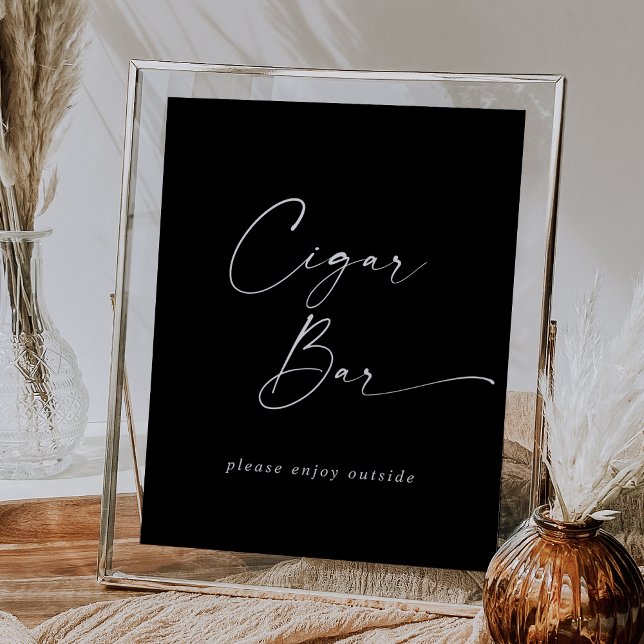 Modern Script Dark Black Wedding Cigar Bar Poster (Modern Script Dark Black Wedding Cigar Bar Poster)