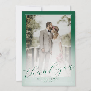 Modern Script Dark Green 2-Photo Wedding Thank You