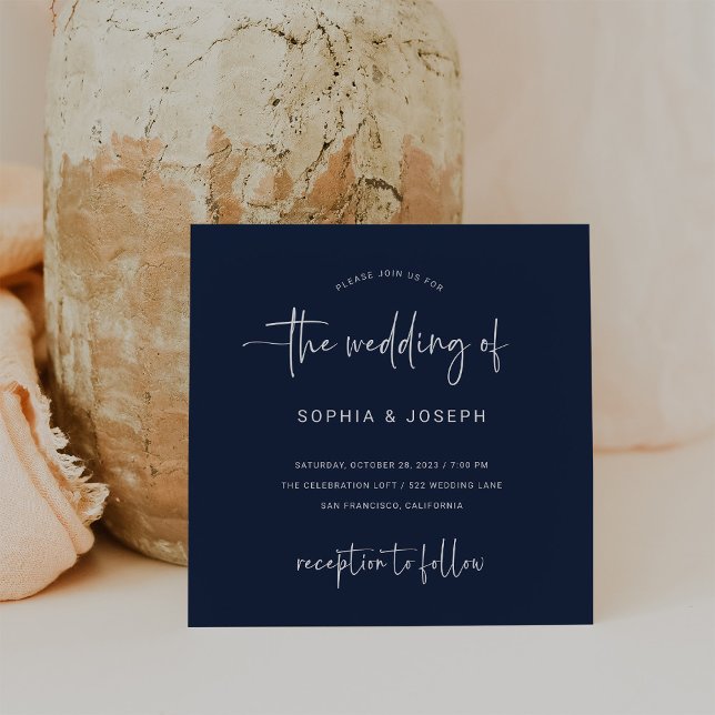 Modern Script | Dark Navy Blue Wedding Invitation (Creator Uploaded)