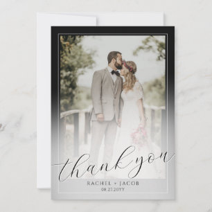 Modern Script Dark Red 2-Photo Wedding Thank You Card