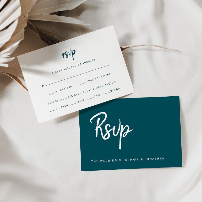 Modern Script Deep Teal | Wedding Meal Choice RSVP Card (Creator Uploaded)