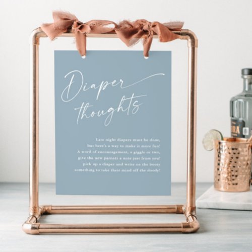 Modern Script Diaper Thoughts Blue Baby Shower Poster