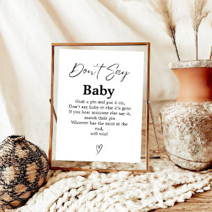 Modern Script Don't Say Baby Baby Shower Game sign