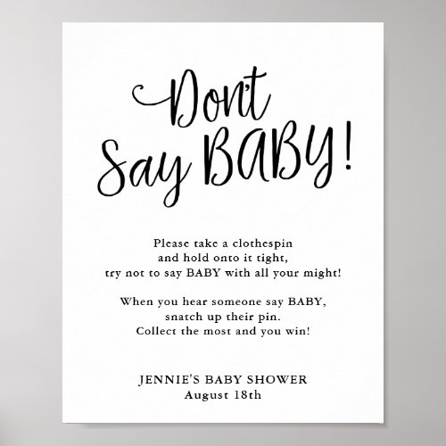 Modern Script Dont Say Baby Game Poster