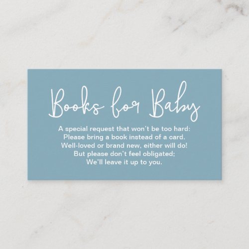 Modern Script dusty blue Baby shower Book Request
