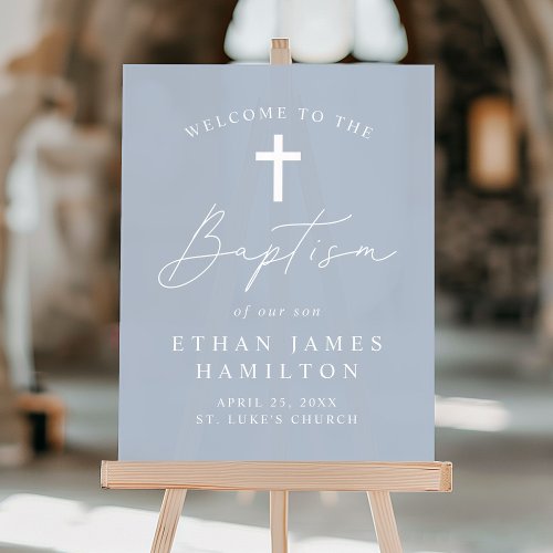 Modern Script Dusty Blue Baptism Welcome Acrylic Sign