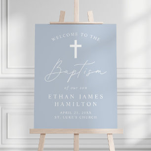 Modern Script Dusty Blue Baptism Welcome Foam Board