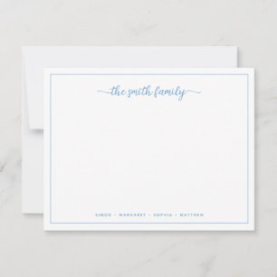 Modern Script Dusty Blue Border Family Stationery Note Card