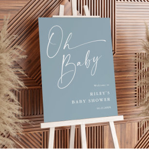 Modern Script Dusty Blue Boy Baby Shower Welcome Foam Board