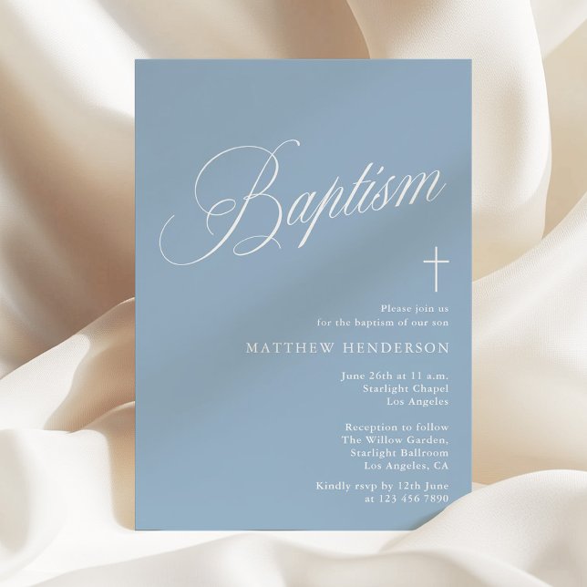 Modern Script Dusty Blue Boys Baptism Invitation (Creator Uploaded)