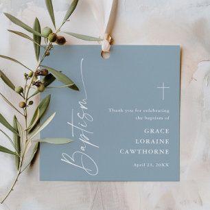 Modern Script Dusty Blue Boys Baptism Thank You Favor Tags