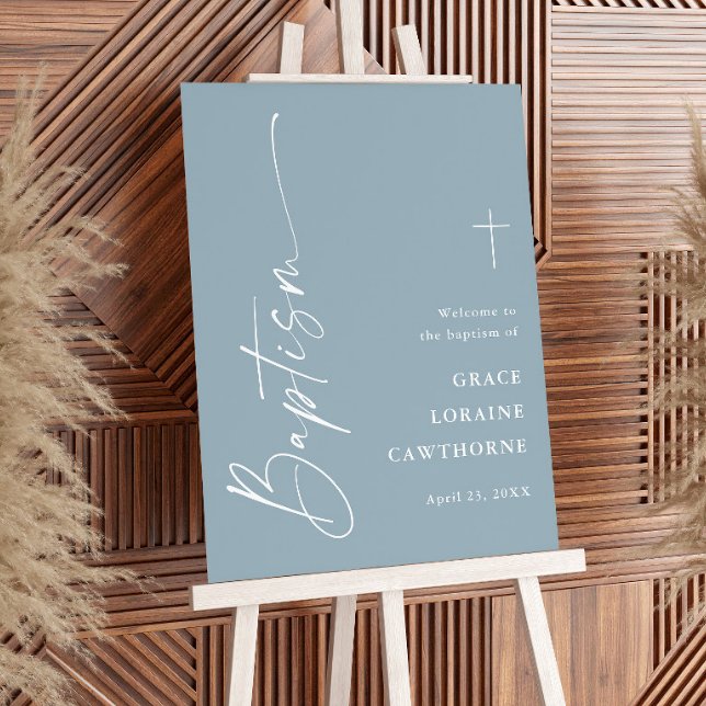 Modern Script Dusty Blue Boys Baptism Welcome Foam Board (Creator Uploaded)