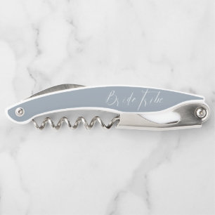 Modern Script Dusty Blue Bridesmaid Bride Tribe Waiter's Corkscrew