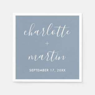 Modern Script Dusty Blue Engagement Wedding Shower Napkins