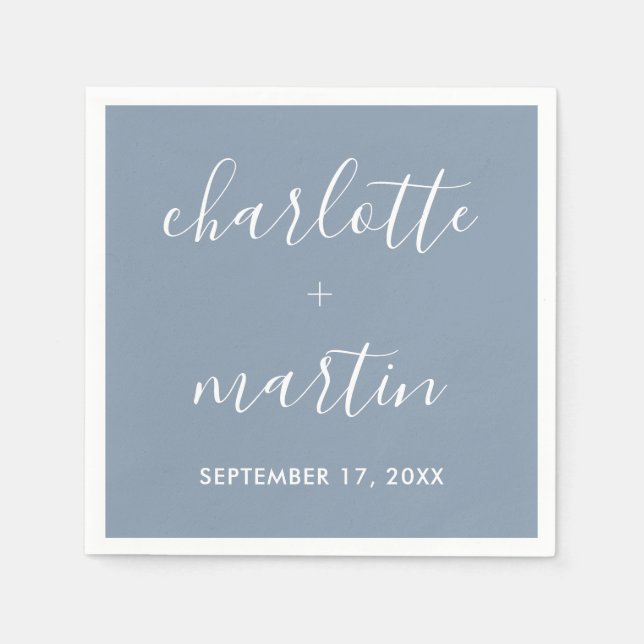Modern Script Dusty Blue Engagement Wedding Shower Napkins (Front)