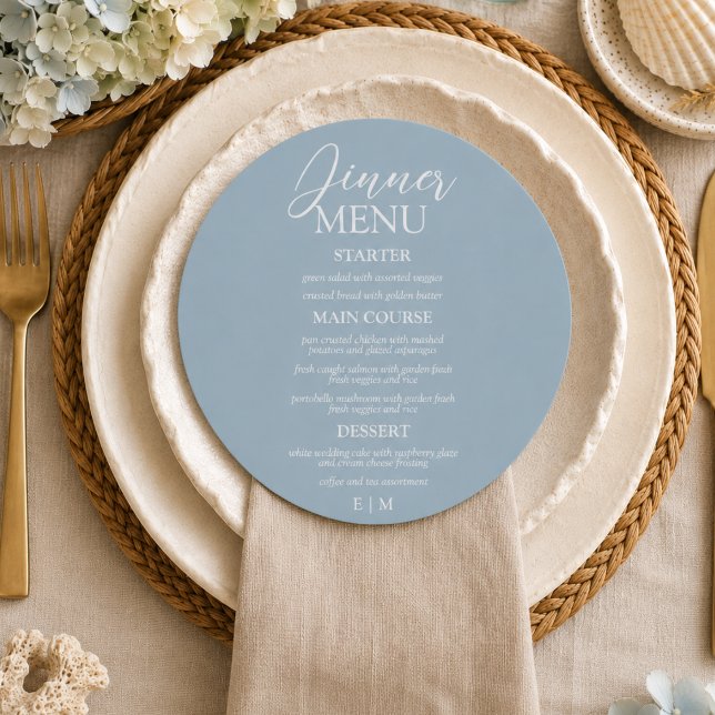 Modern Script Dusty Blue Formal Wedding Menu (Modern Script Dusty Blue Formal Wedding Menu)