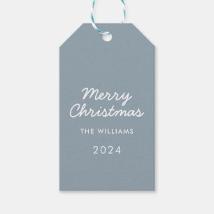 Modern Script Dusty Blue Merry Christmas Custom Gift Tags