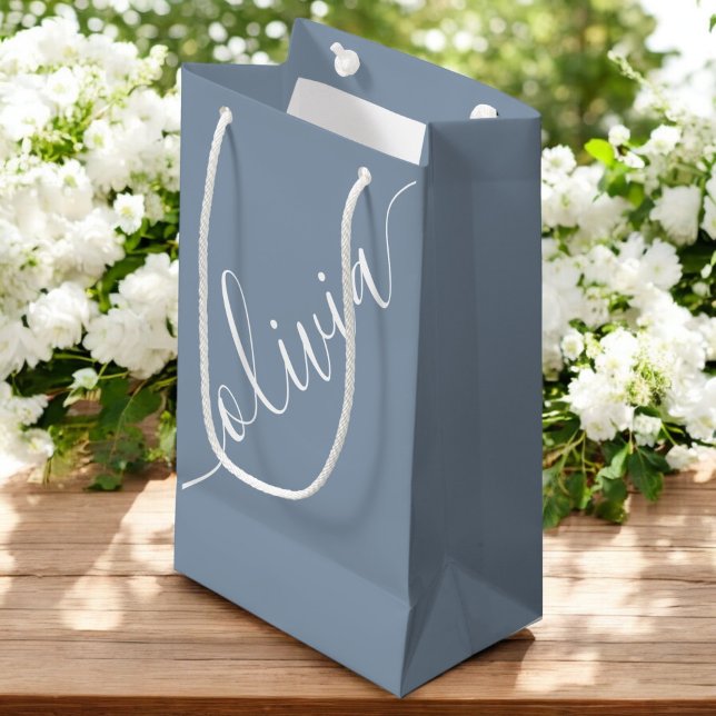 Modern Script Dusty Blue Minimalist Elegant Small Gift Bag (Creator Uploaded)