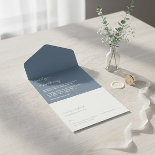Modern Script Dusty Blue Minimalistic Wedding All In One Invitation